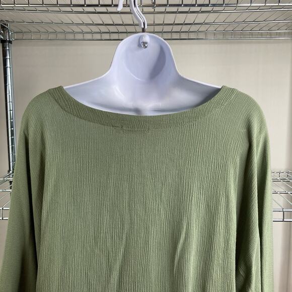 Vintage Mission Canyon Santa Barbara Olive Crinkle Gauze Top One Size Boho - Picture 8 of 9
